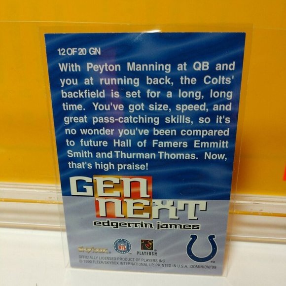 EDGERRIN JAMES 1999 SKYBOX DOMINION GEN NEXT PLUS #12GN ROOKIE - HOF - COLTS! GQ - Picture 3 of 4